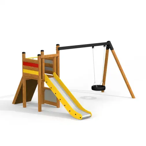 Einzel Rutsche mit Turm und Reifenschaukel